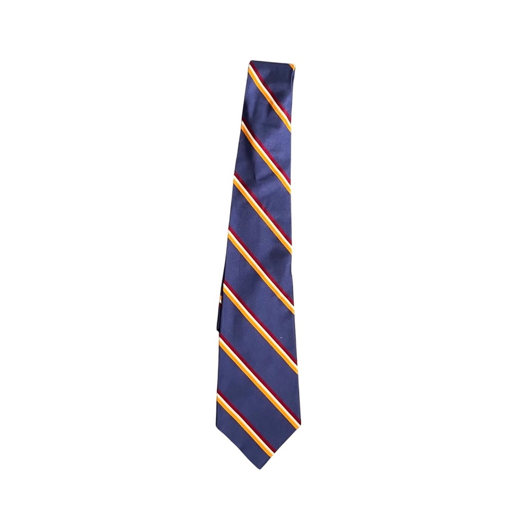 VTG Polo Ralph Lauren Mens Silk Necktie Blue Red Gold Diagonal Stripe Hand Made
